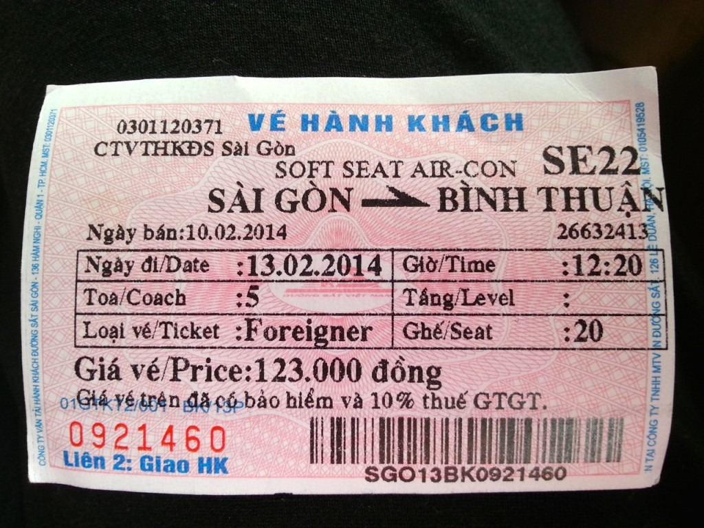 SE22 Reunification Express Train Vietnam Ticket