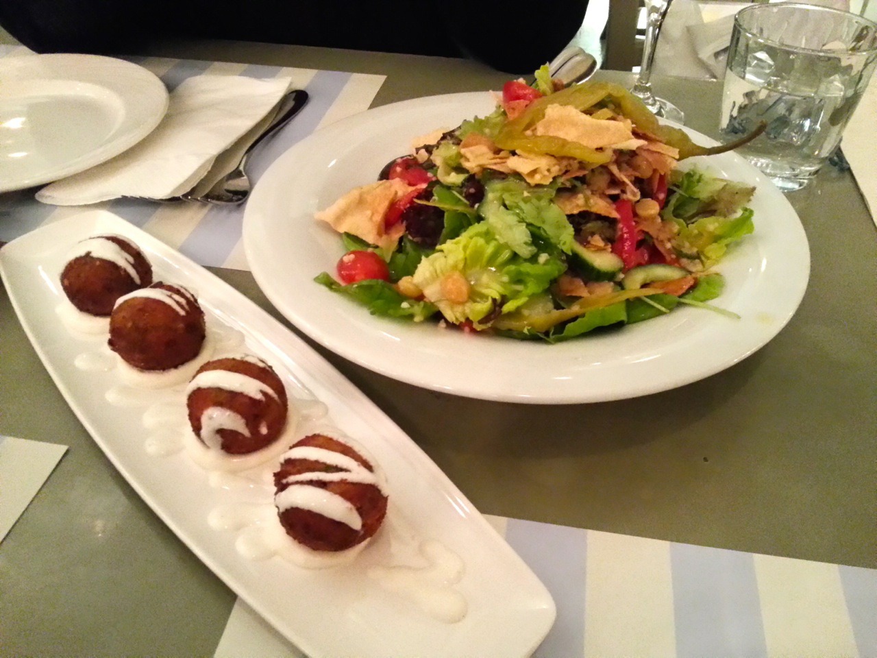 Things to do in Athens for Foodies: Kuzina Restaurant Zucchini Balls and Fatoush Salad