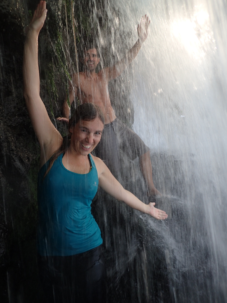 Hanging out inside the upper waterfall at Dray Sap