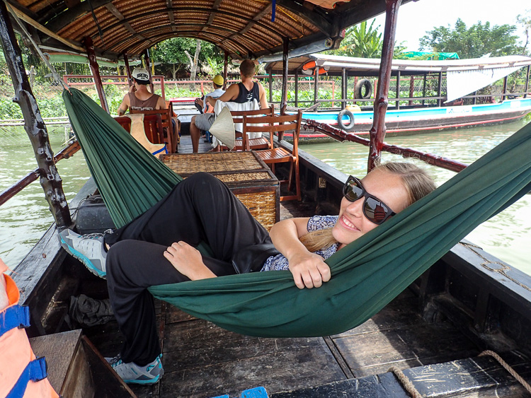 Hanging out on a hammock during our Mekong Delta boat tour
