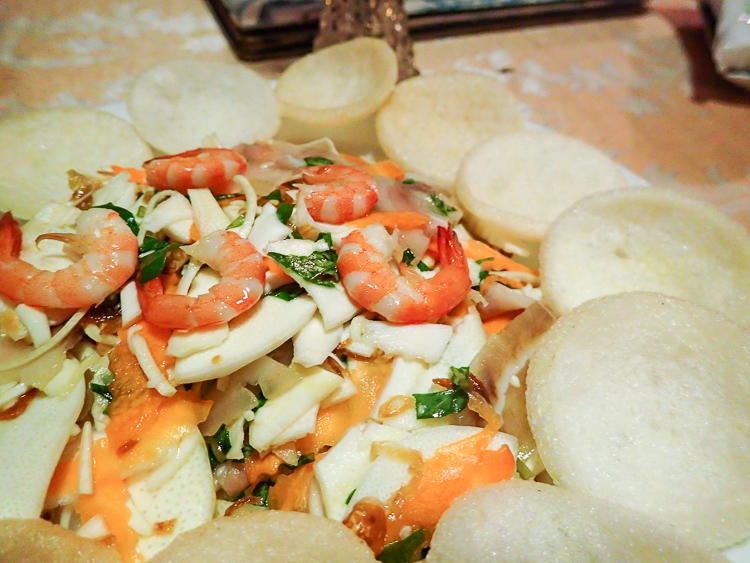 Young Coconut and Shrimp Salad with Prawn Crackers in Ben Tre